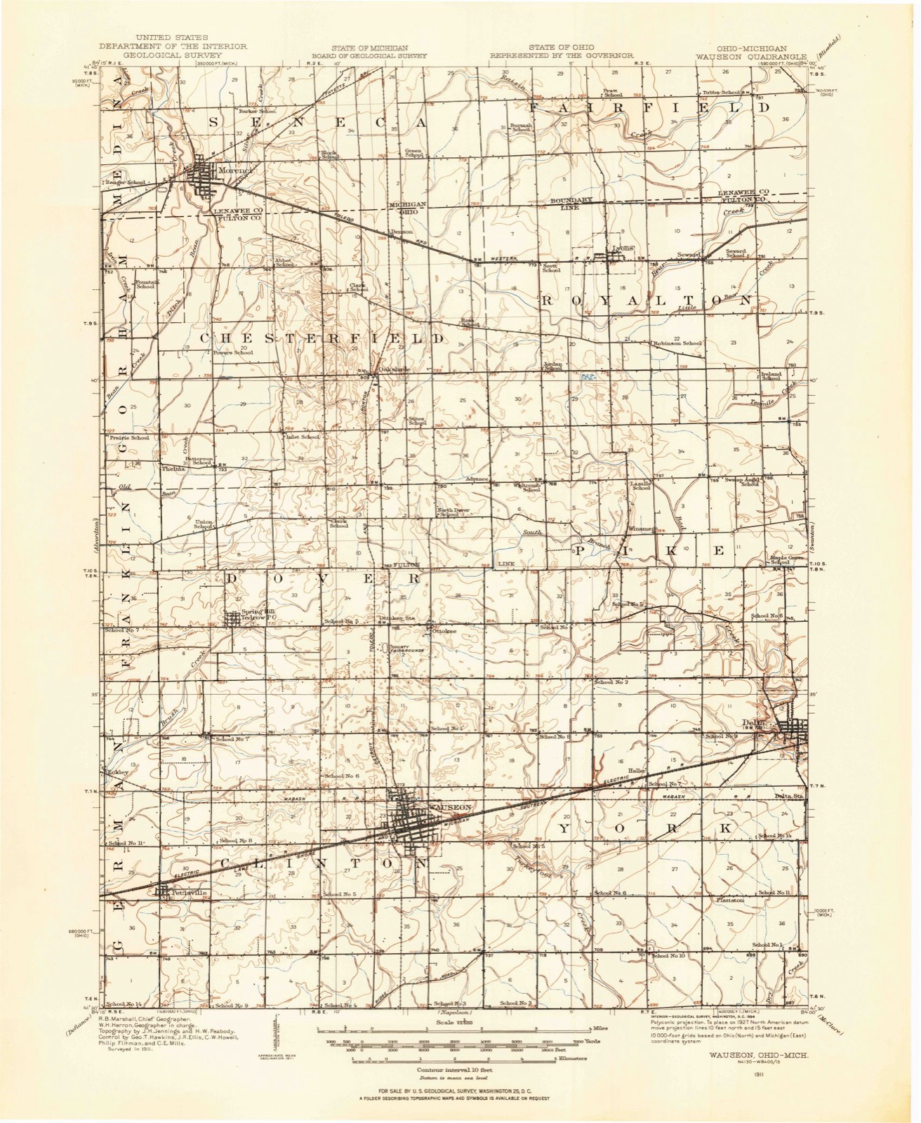Topographic sheet of Denson, surveyed 1911