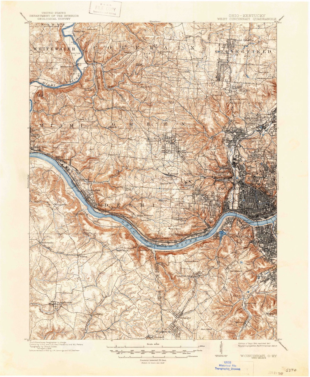 Topographic sheet of Addyston, surveyed 1914