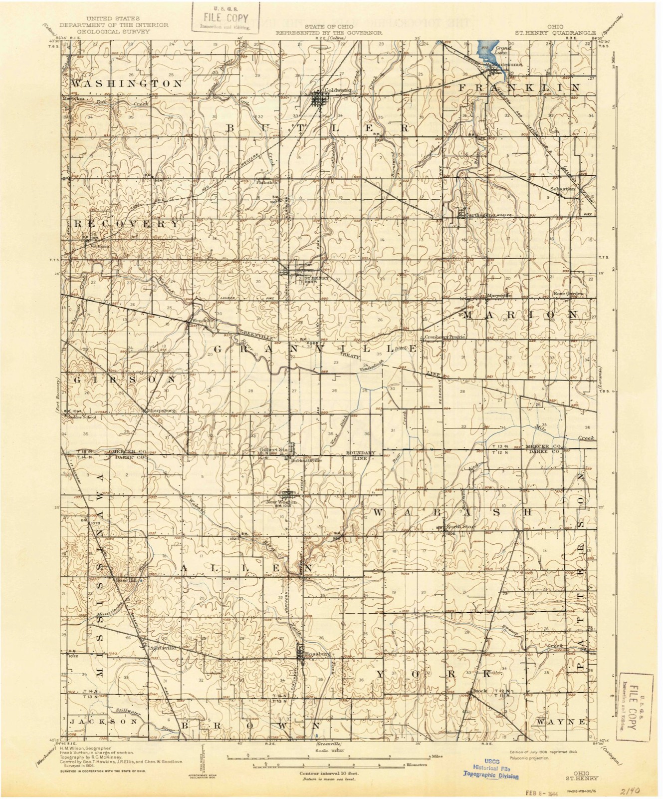 Topographic sheet of Brock, surveyed 1908