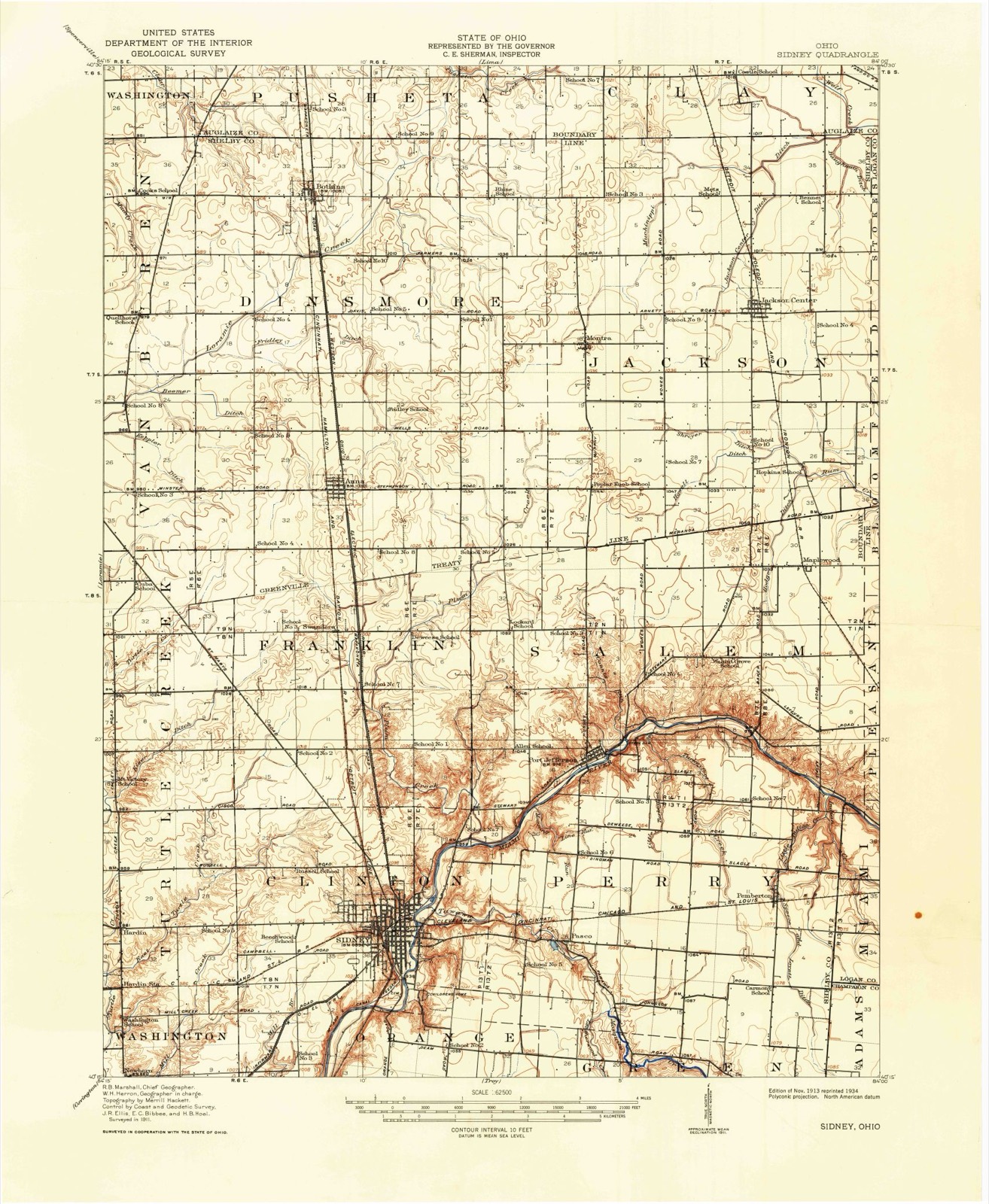 Topographic sheet of Botkins, surveyed 1913