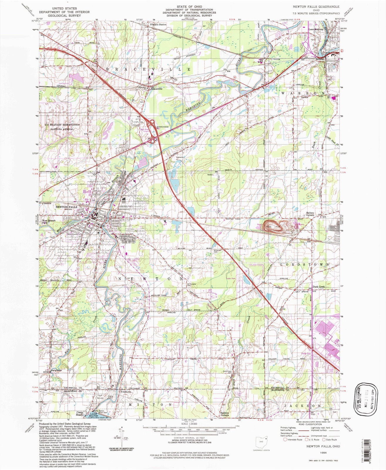Topographic sheet of Arhaven Estates, surveyed 1994
