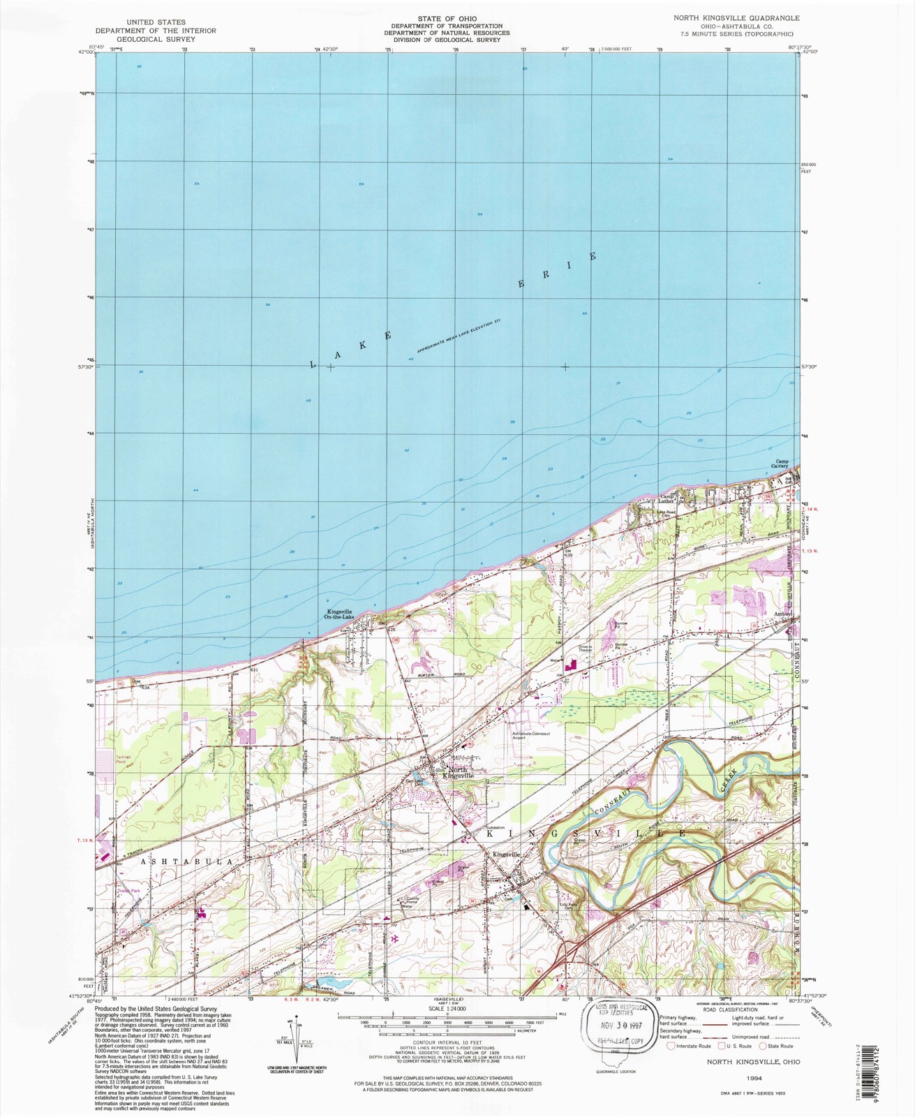 Topographic sheet of Kingsville, surveyed 1994
