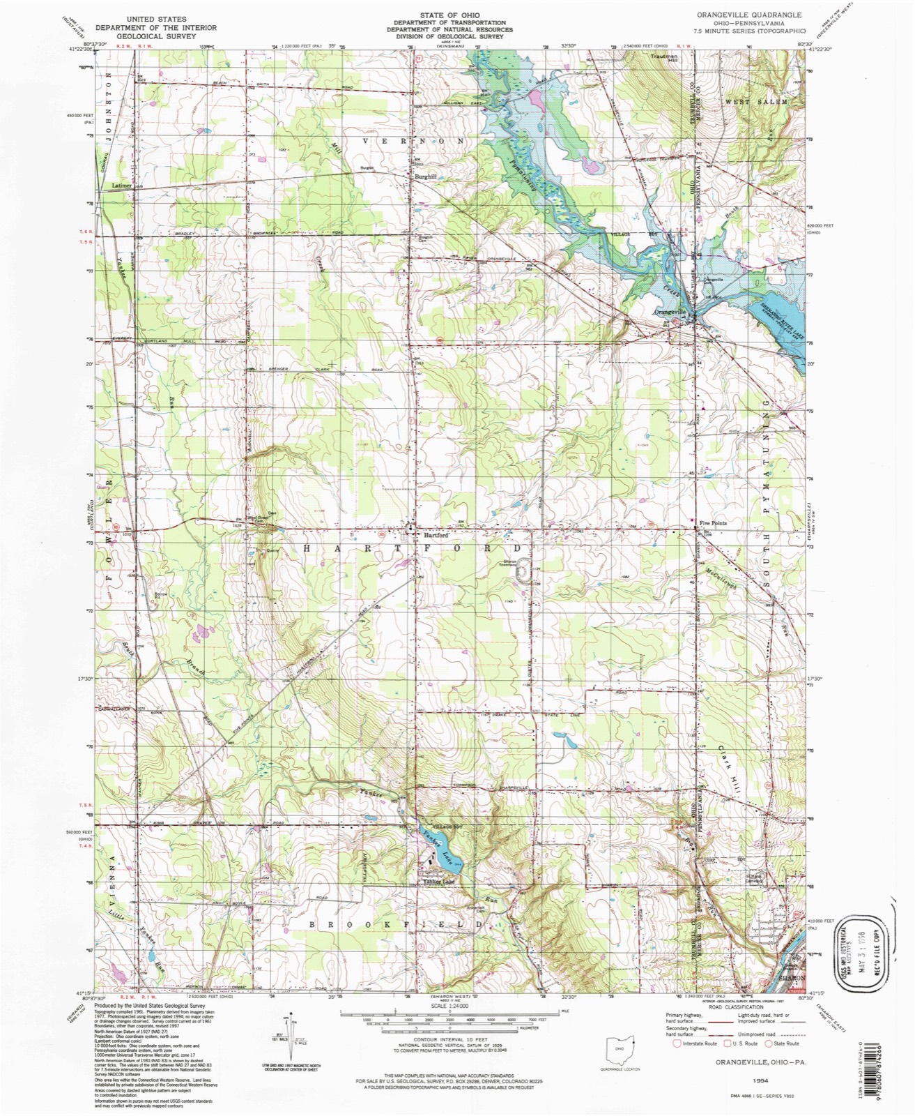 Topographic sheet of Yankee Lake, surveyed 1994