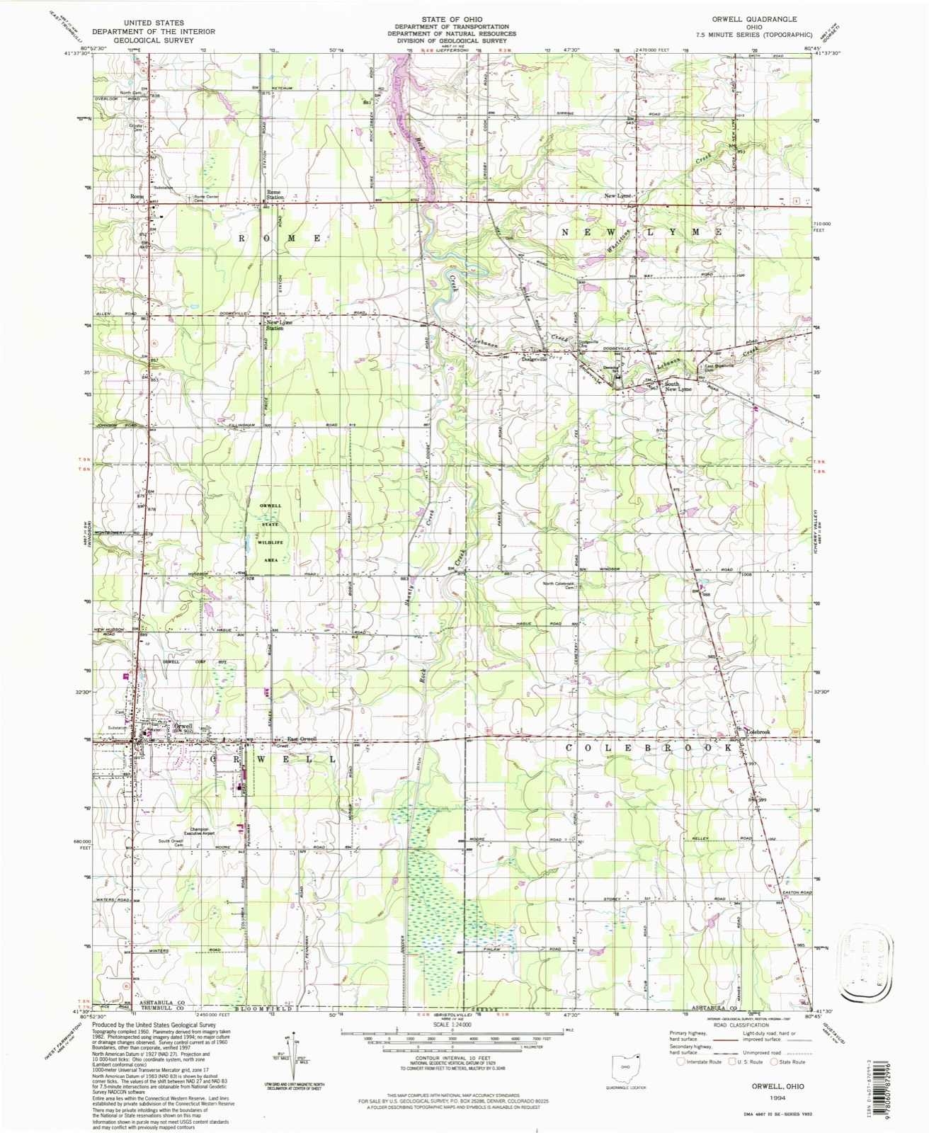 Topographic sheet of Orwell, surveyed 1994