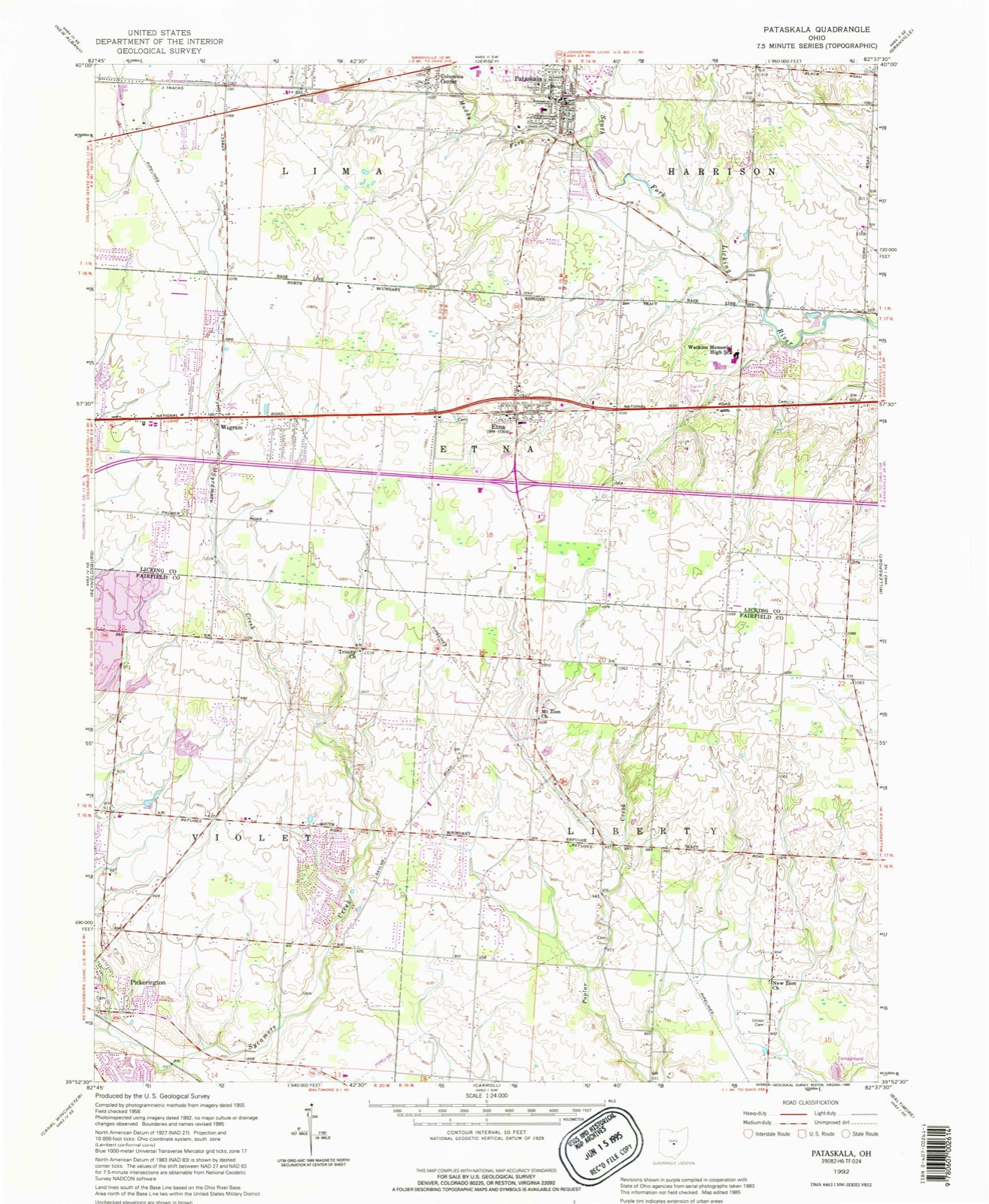 Topographic sheet of Pataskala, surveyed 1992