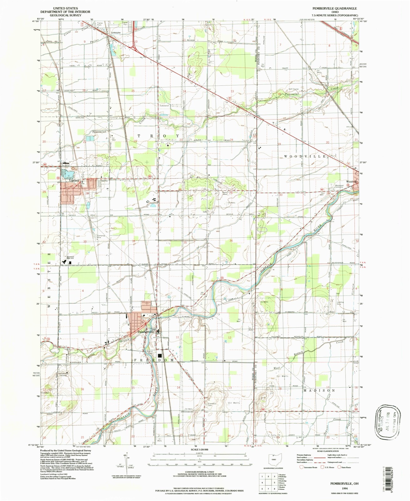 Topographic sheet of Luckey, surveyed 1994