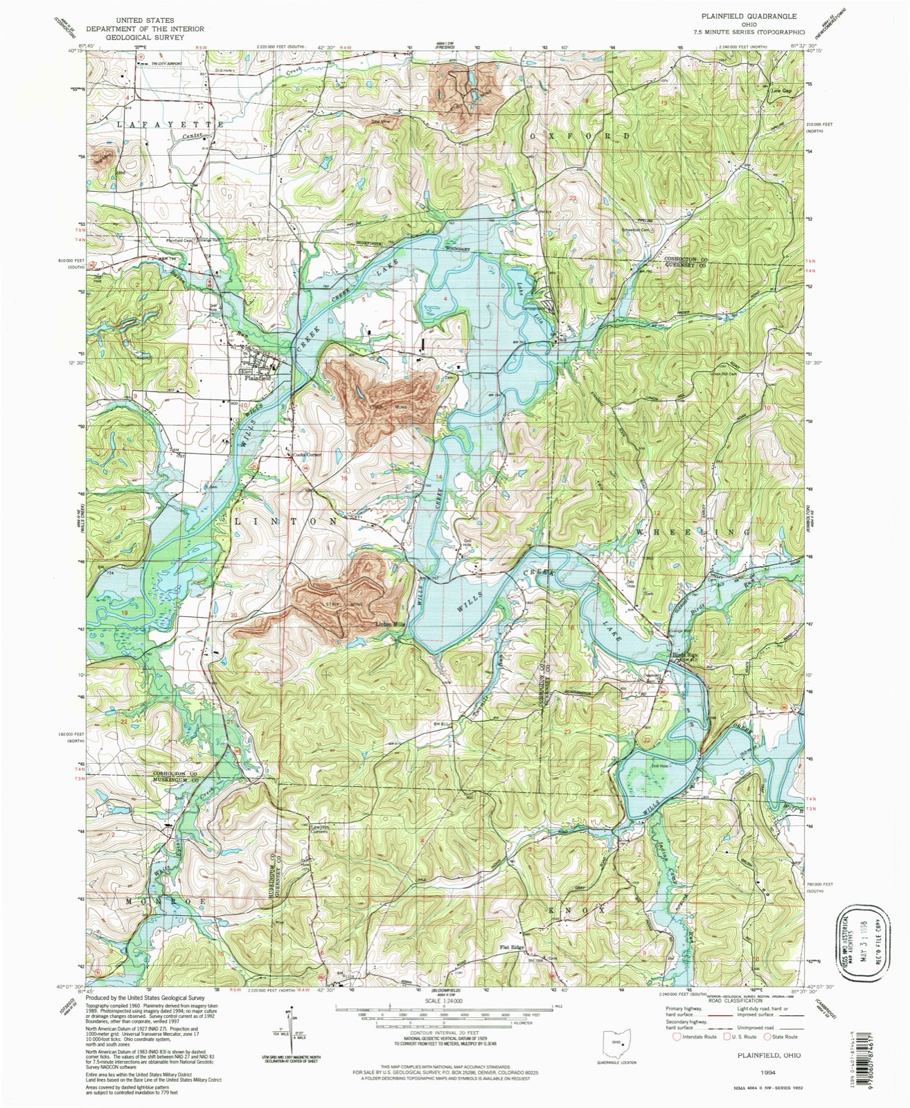 Topographic sheet of Plainfield, surveyed 1994