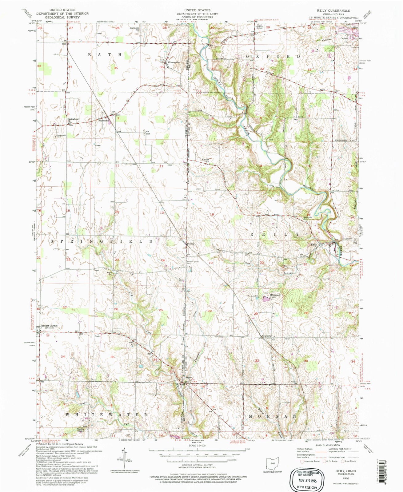 Topographic sheet of Reily, surveyed 1992