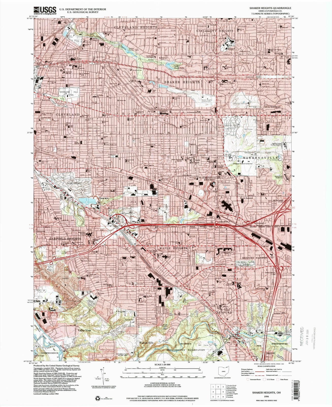 Topographic sheet of North Randall, surveyed 1994