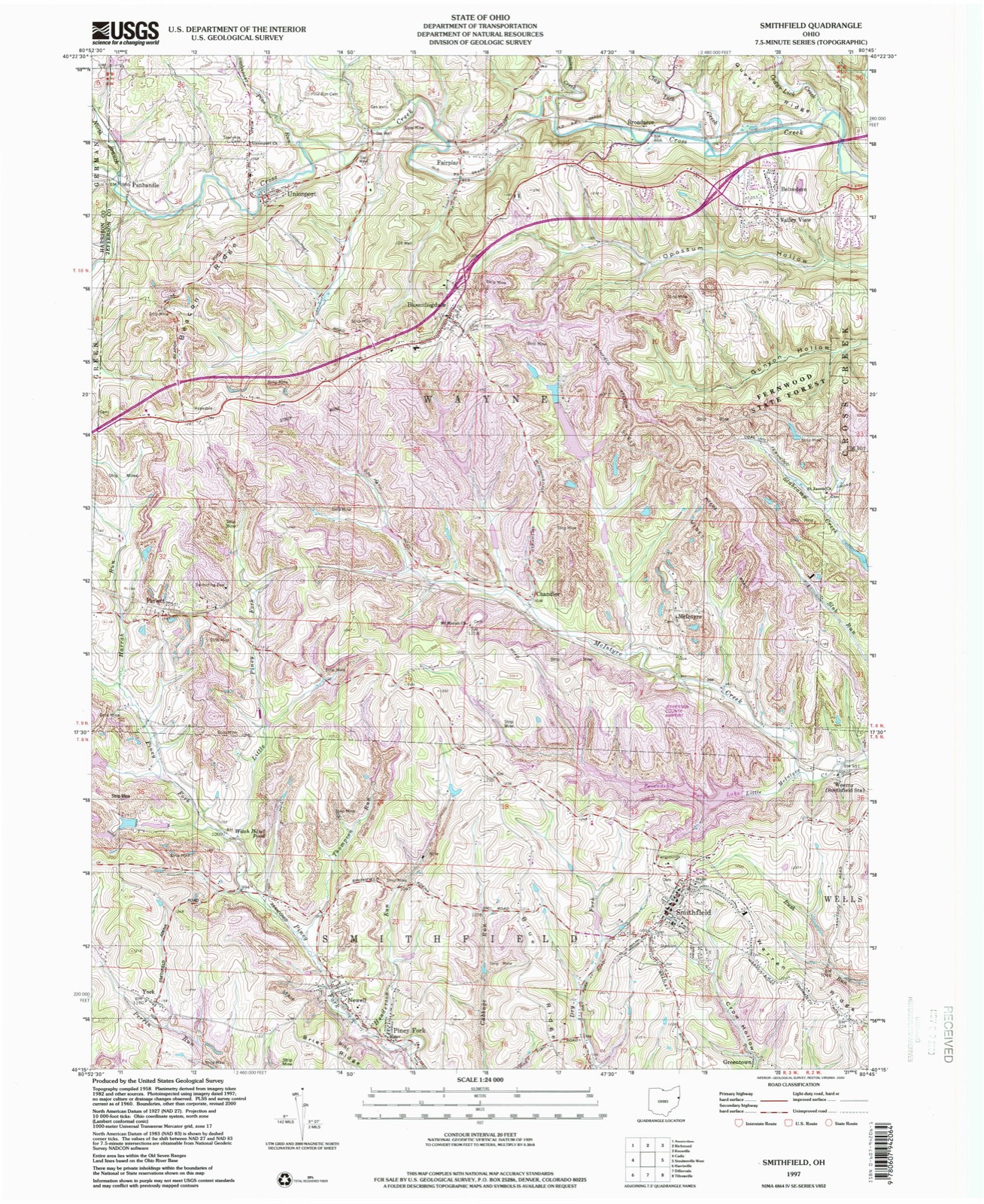Topographic sheet of Piney Fork, surveyed 1997
