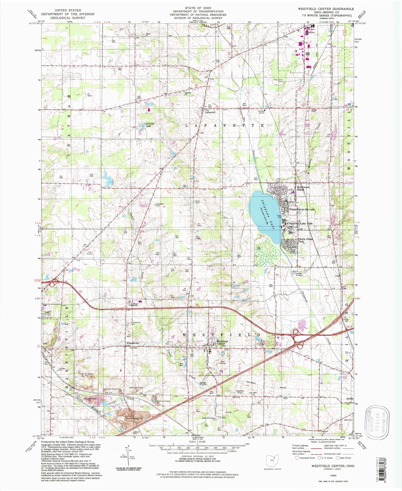 Topographic sheet of Chippewa Lake, surveyed 1994