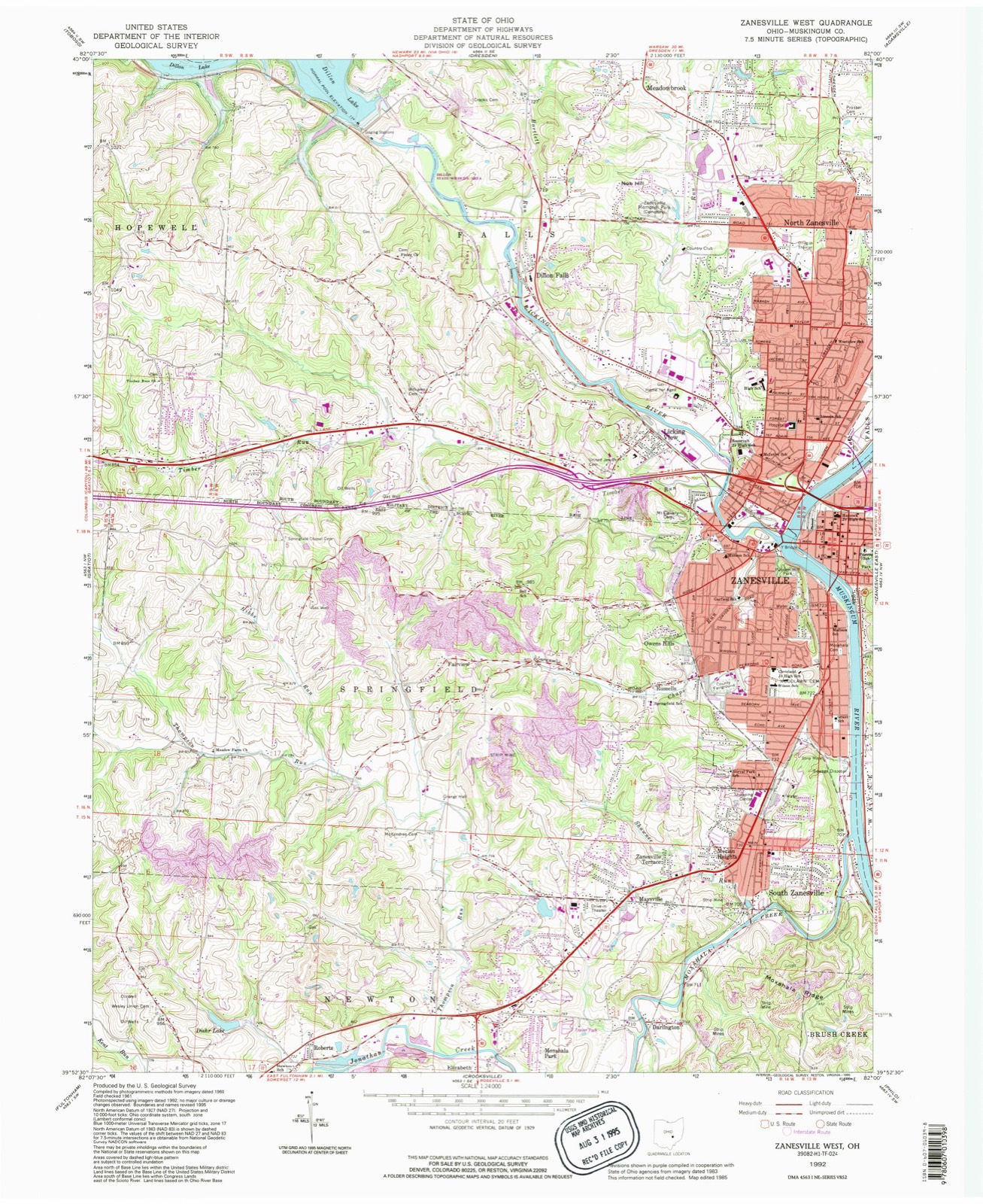 Topographic sheet of Putnam, surveyed 1992