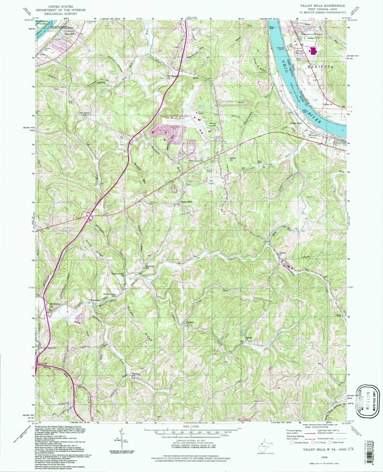 Topographic sheet covering Hune, William, Farm, surveyed 1994