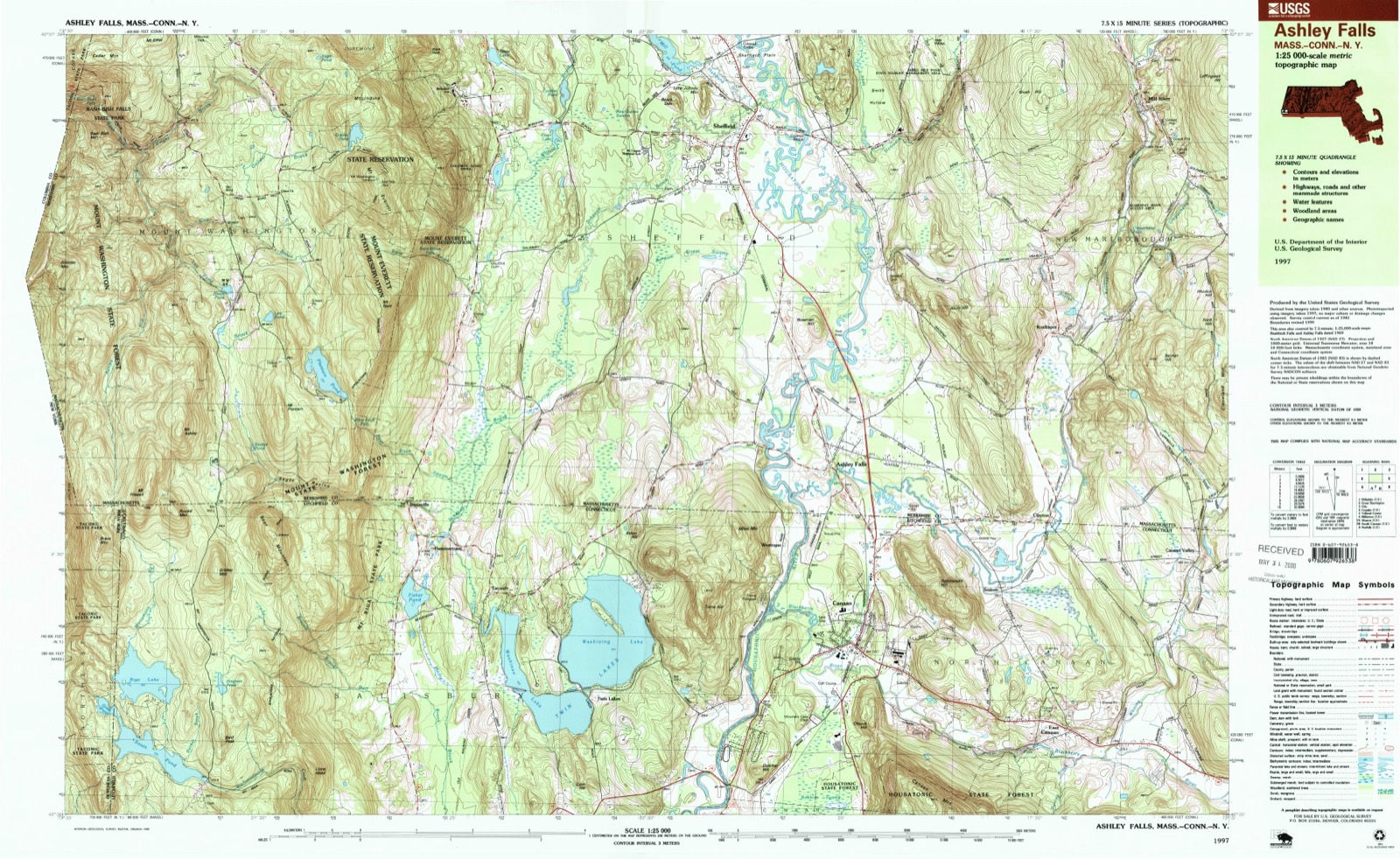 Topographic sheet of Ashley Falls, surveyed 1997