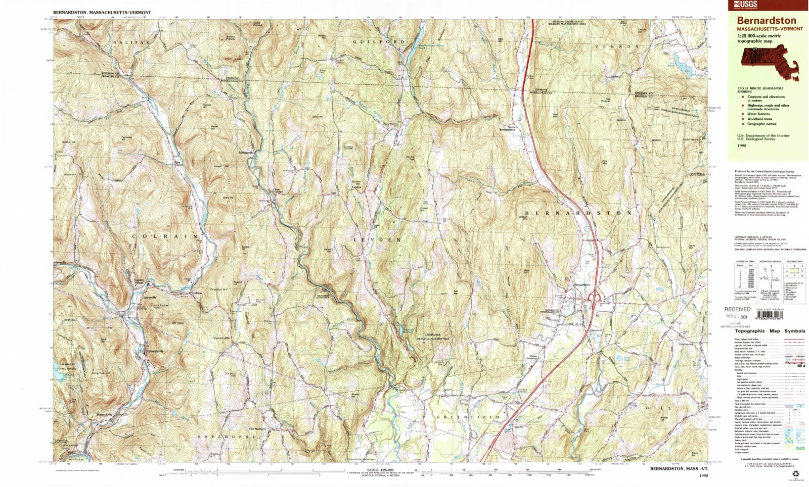 Topographic sheet of West Leyden, surveyed 1998