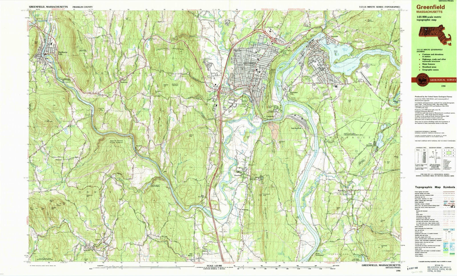 Topographic sheet of Deerfield, surveyed 1990