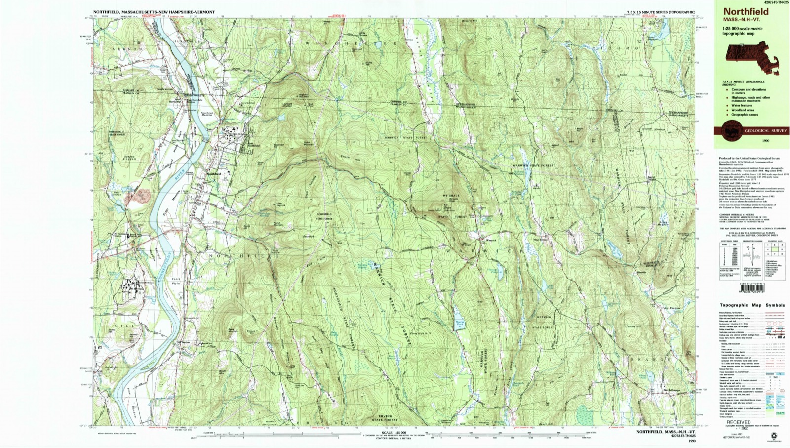 Topographic sheet of Northfield, surveyed 1990