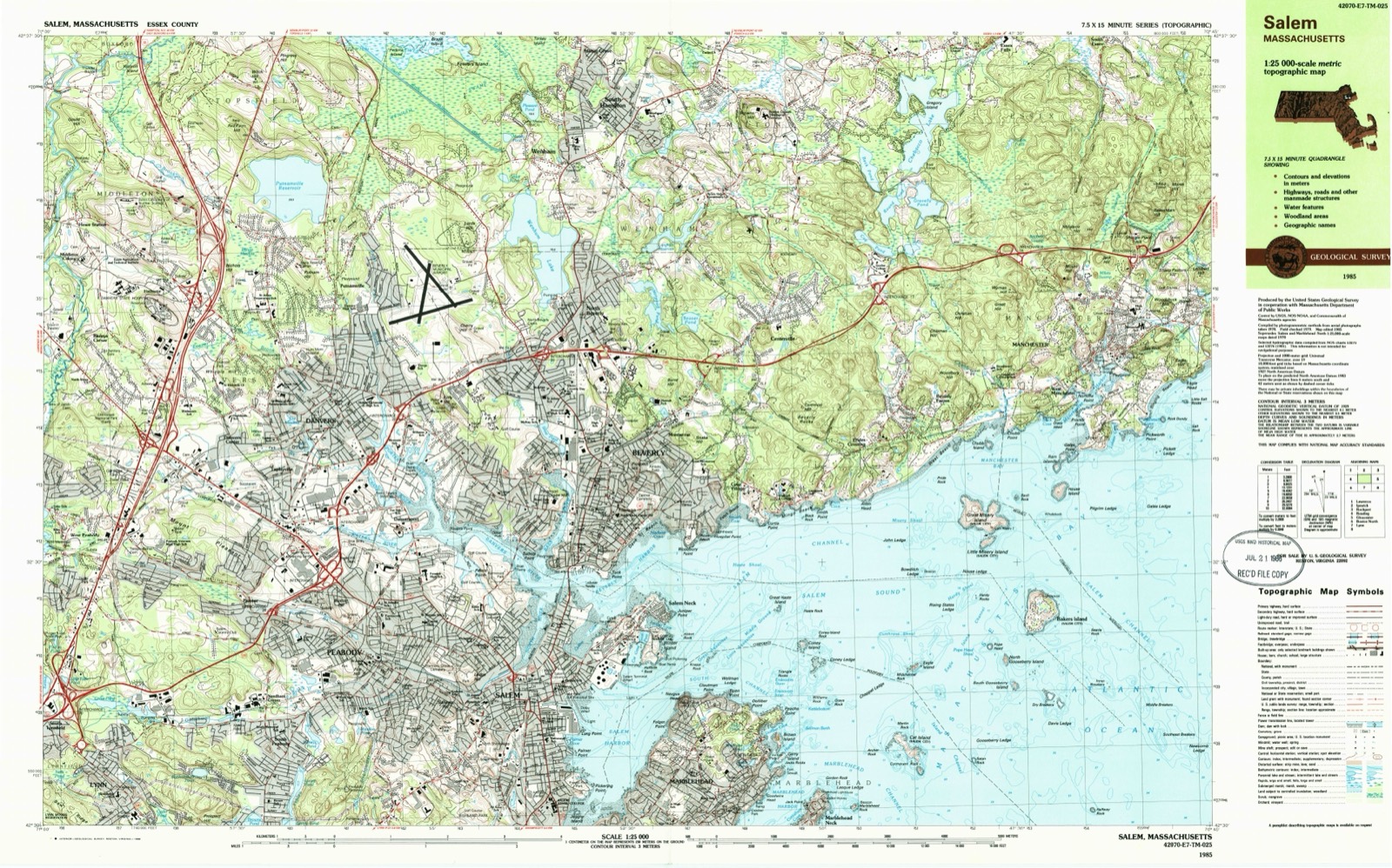 Topographic sheet of Danvers Center, surveyed 1985