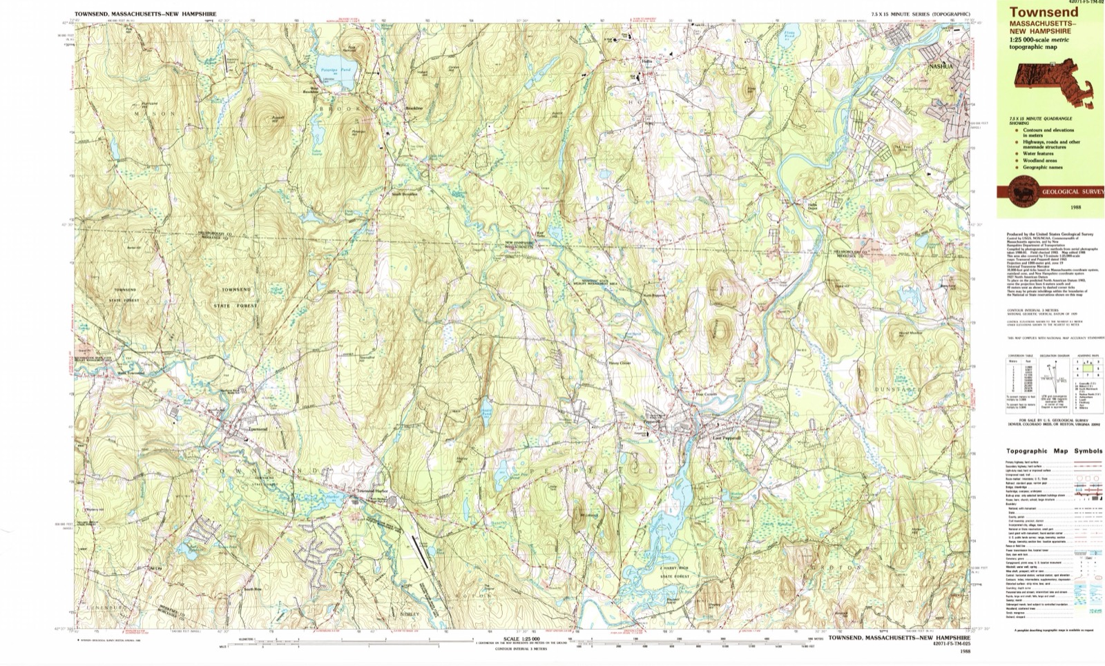 Topographic sheet of Pepperell, surveyed 1988