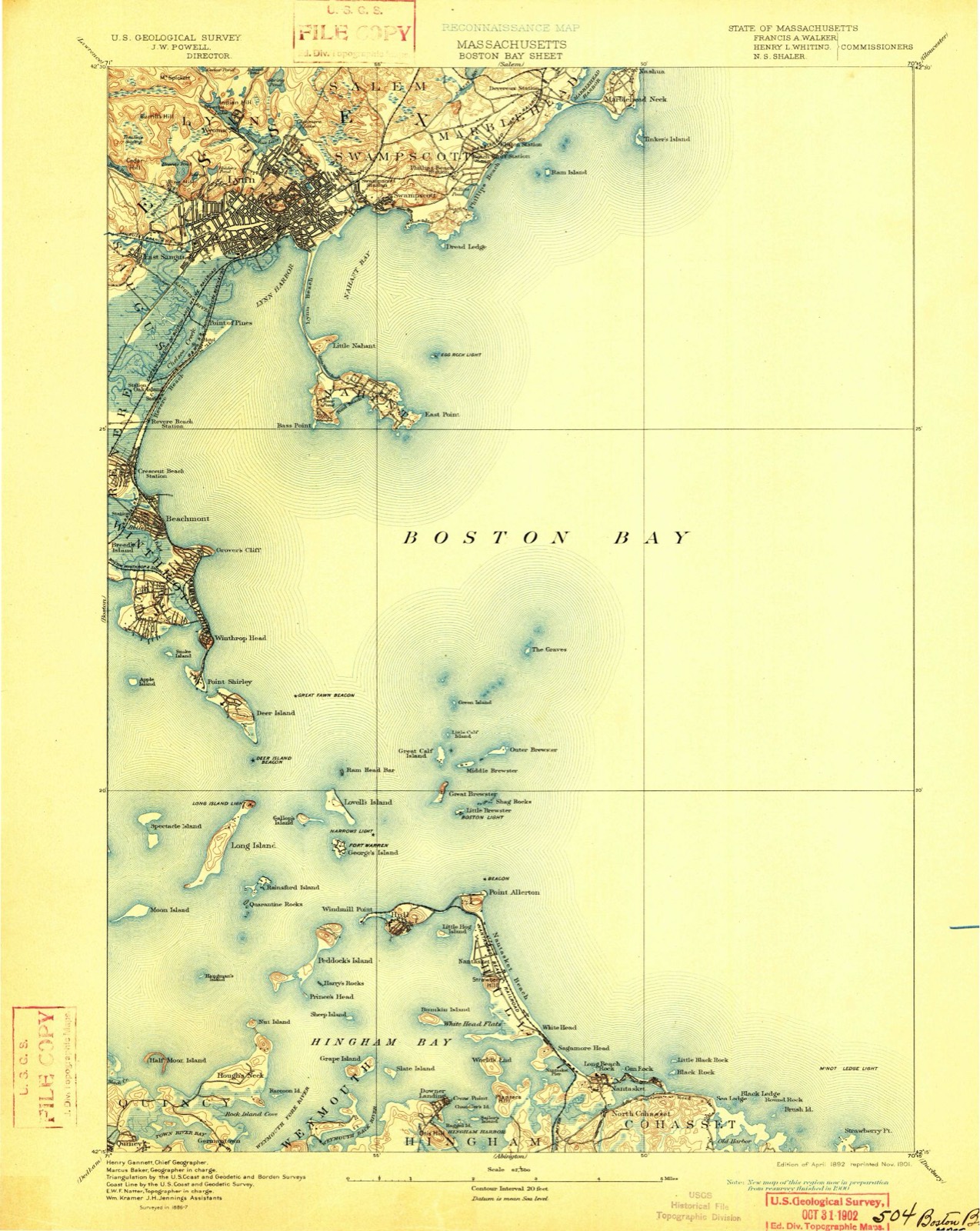 Topographic sheet of Post Island, surveyed 1892