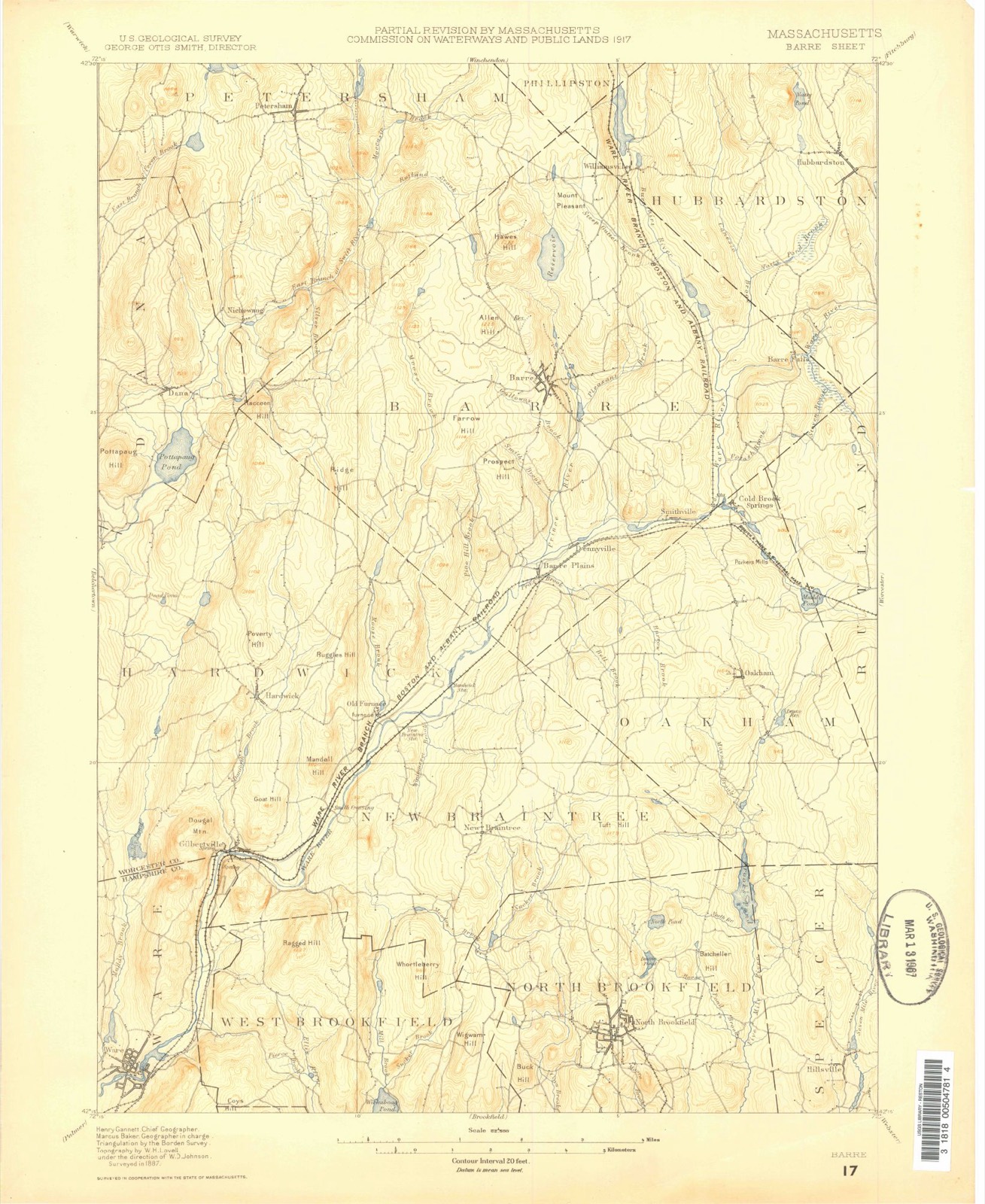 Topographic sheet of Coldbrook Springs, surveyed 1887