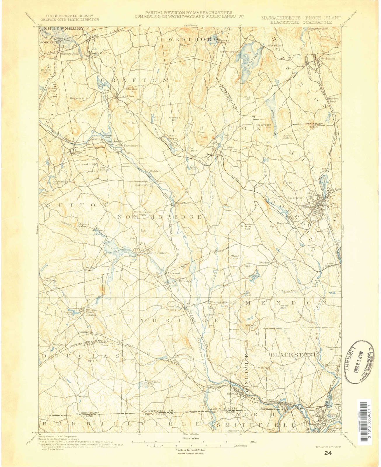 Topographic sheet of Upton, surveyed 1886