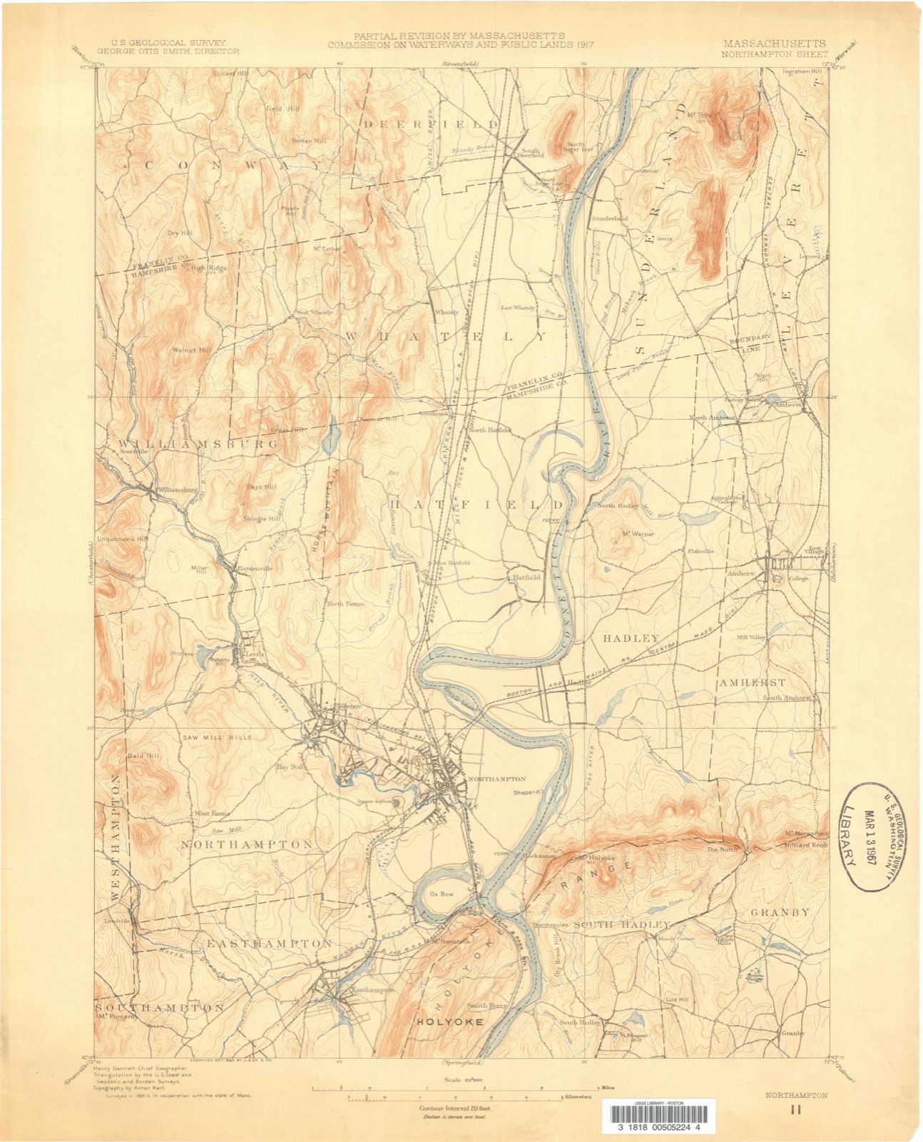 Topographic sheet of Hatfield, surveyed 1885