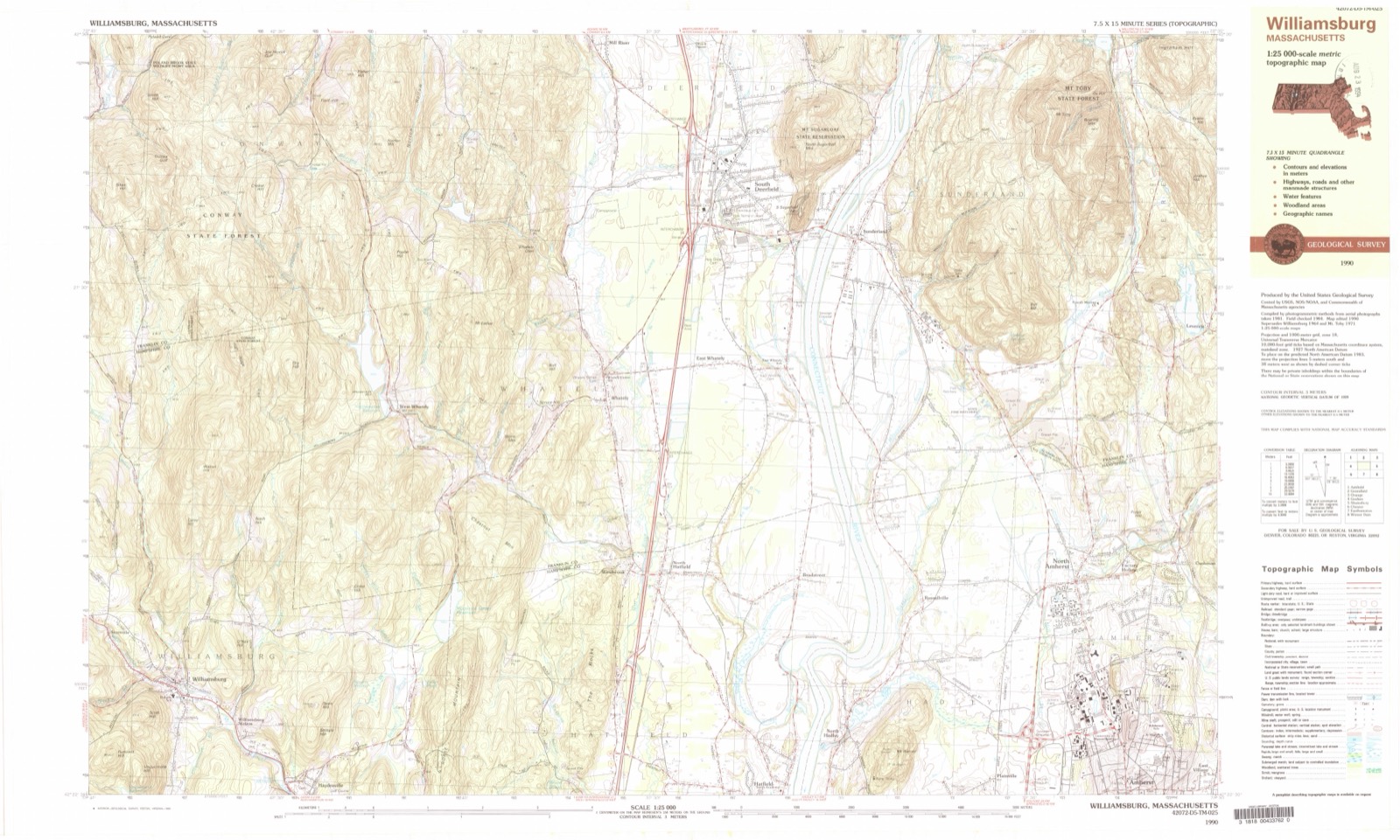 Topographic sheet of North Hadley, surveyed 1990