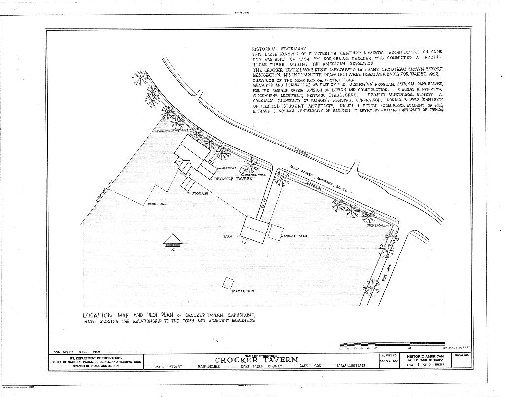 Crocker Tavern, Main Street, Barnstable, Barnstable County, MA, measured drawing filed with the federal survey