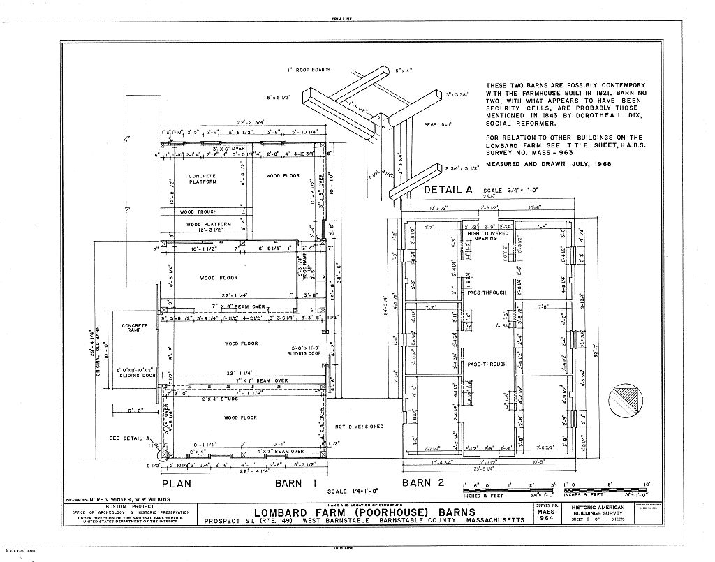 Lombard Farm, Barns, Prospect Street (State Route 149), Barnstable, Barnstable County, MA, measured drawing filed with the federal survey
