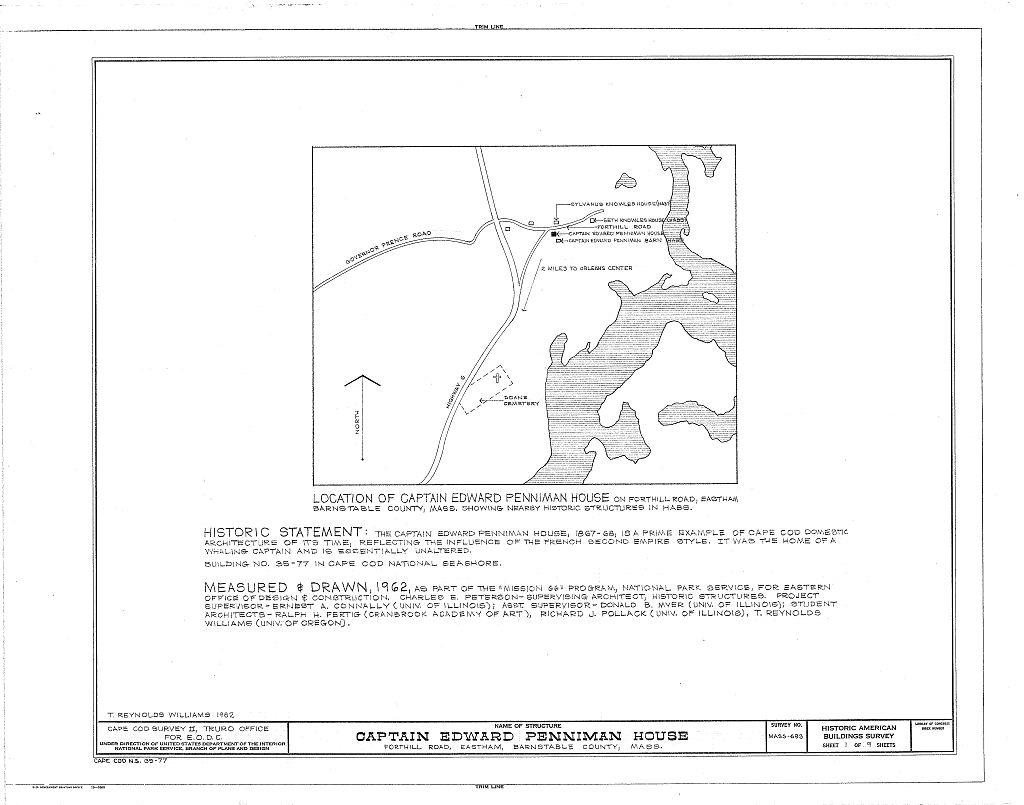 Captain Edward Penniman House, Fort Hill Road, Eastham, Barnstable County, MA, measured drawing filed with the federal survey