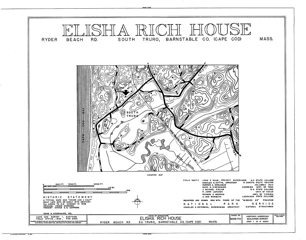 Elisha Rich House, Ryder Beach Road, Truro, Barnstable County, MA, measured drawing filed with the federal survey