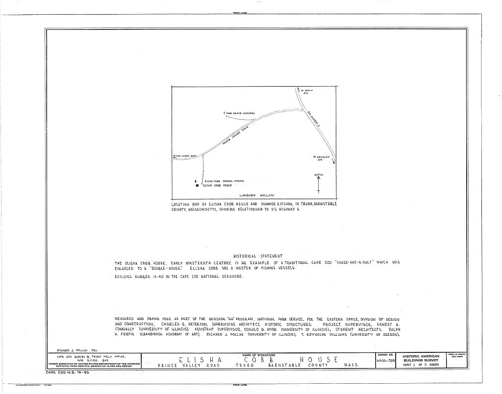 Elisha Cobb House, Prince Valley Road, Truro, Barnstable County, MA, measured drawing filed with the federal survey
