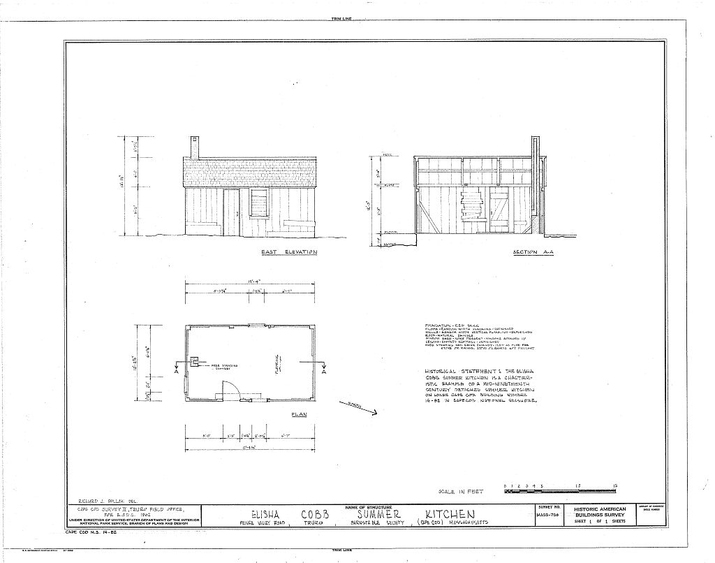 Elisha Cobb Summer Kitchen, Prince Valley Road, Truro, Barnstable County, MA, measured drawing filed with the federal survey