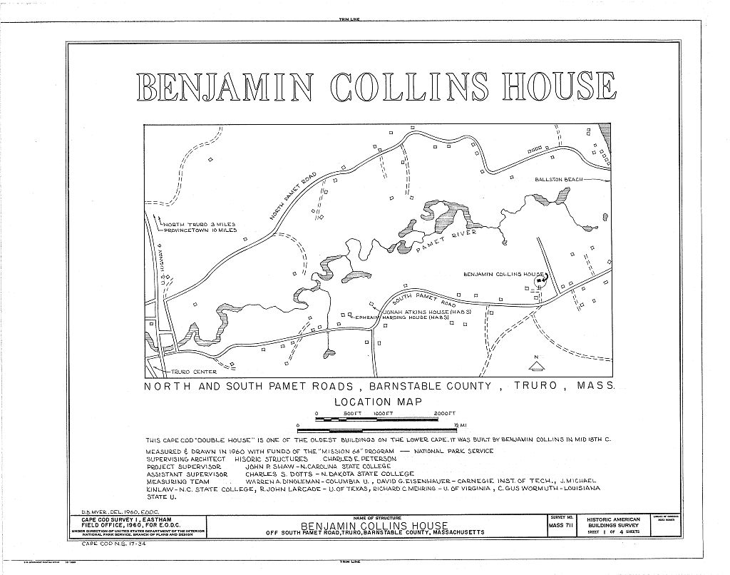 Benjamin Collins House, South Pamet Road, Truro, Barnstable County, MA, measured drawing filed with the federal survey