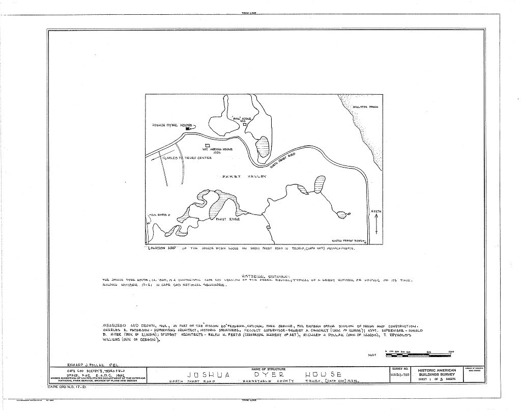 Joshua Dyer House, North Pamet Road, Truro, Barnstable County, MA, measured drawing filed with the federal survey