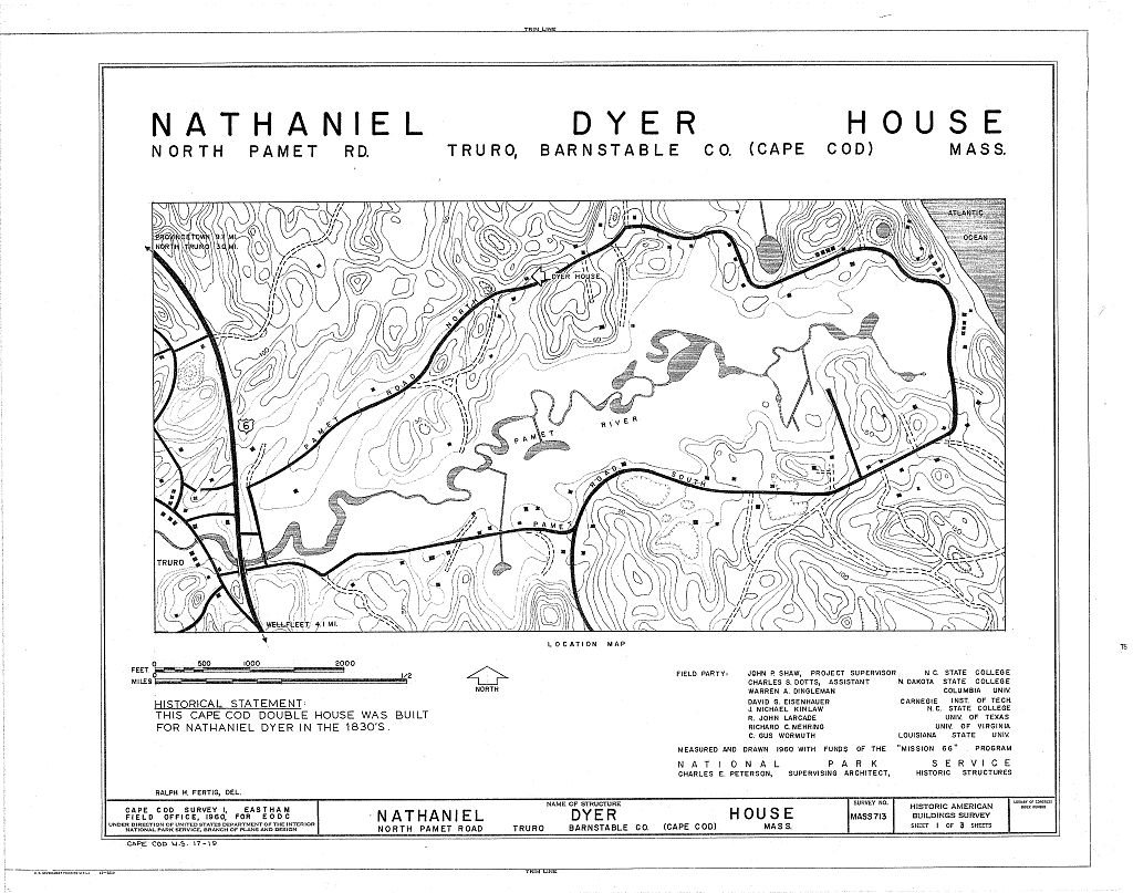 Nathaniel Dyer House, North Pamet Road, Truro, Barnstable County, MA, measured drawing filed with the federal survey