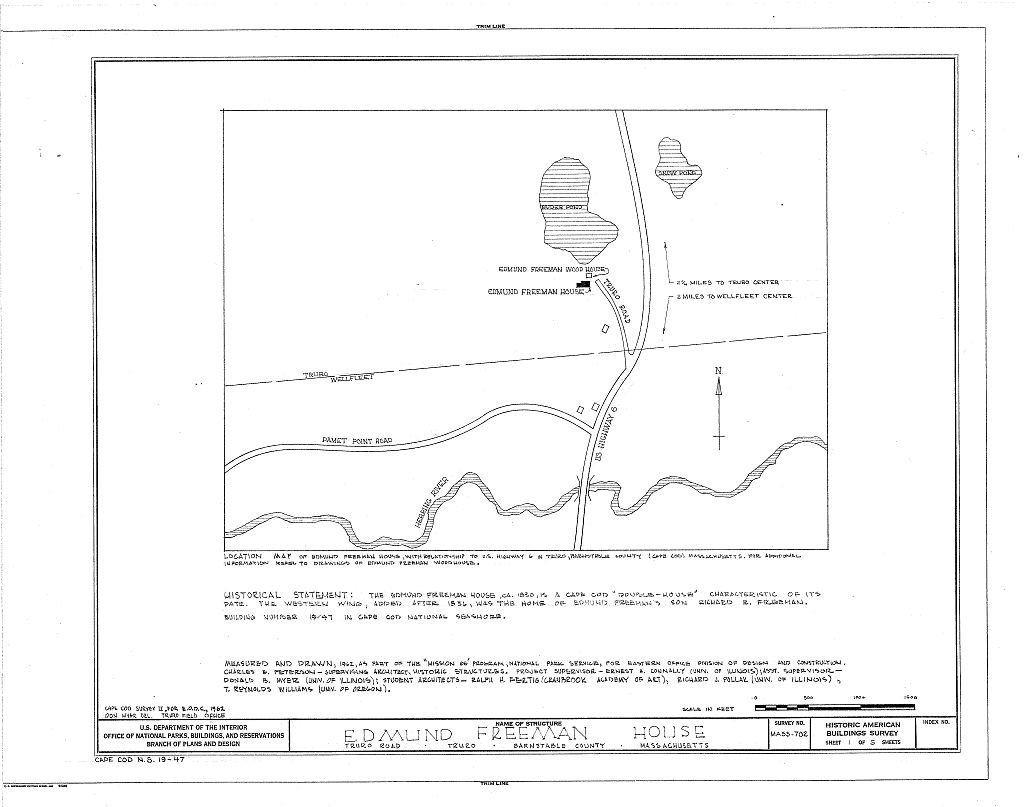 Edmund Freeman House, Truro Road, Truro, Barnstable County, MA, measured drawing filed with the federal survey