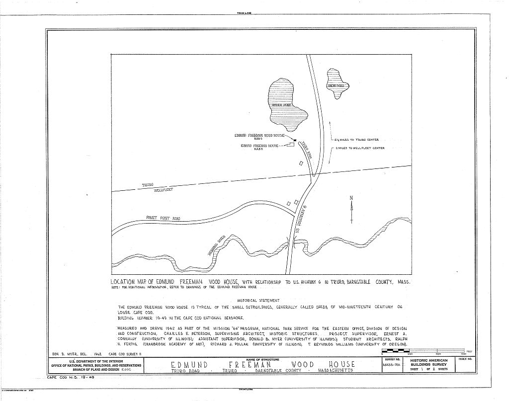 Edmund Freeman Woodhouse, Truro Road, Truro, Barnstable County, MA, measured drawing filed with the federal survey