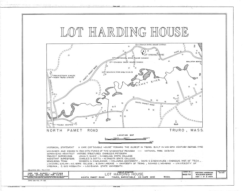 Lot Harding House, North Pamet Road, Truro, Barnstable County, MA, measured drawing filed with the federal survey
