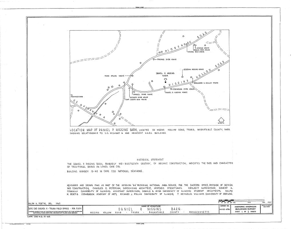 Daniel P. Higgins Barn, Higgins Hollow Road, Truro, Barnstable County, MA, measured drawing filed with the federal survey