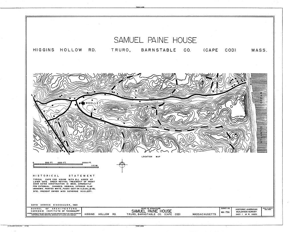 Samuel Paine House, Longnook & Higgins Hollow Roads, Truro, Barnstable County, MA, measured drawing filed with the federal survey