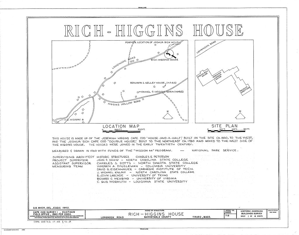 Rich-Higgins House, Longnook Road, Truro, Barnstable County, MA, measured drawing filed with the federal survey