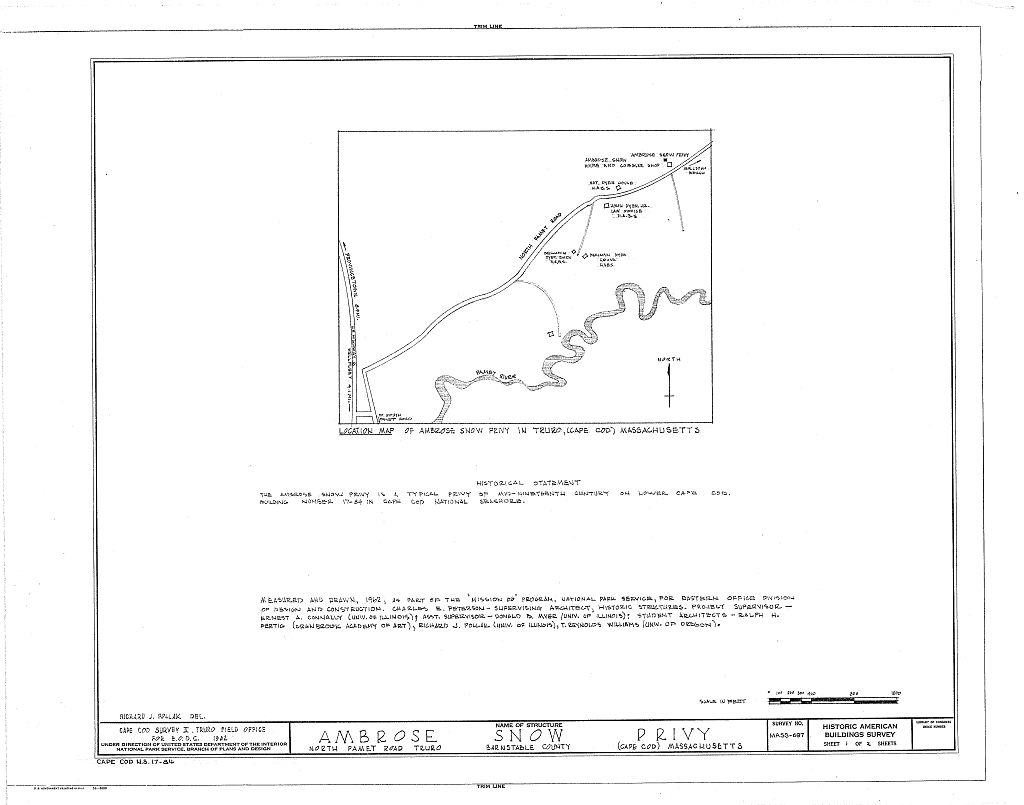 Ambrose Snow Privy, North Pamet Road, Truro, Barnstable County, MA, measured drawing filed with the federal survey