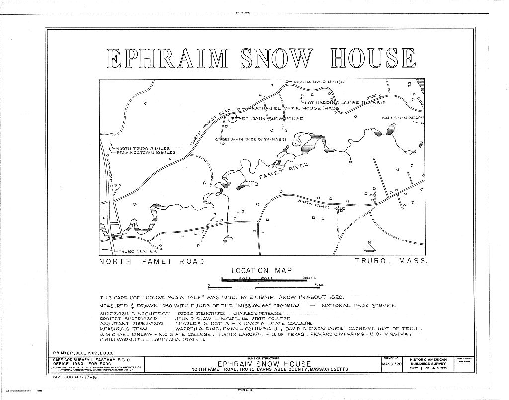 Ephraim Snow House, North Pamet Road, Truro, Barnstable County, MA, measured drawing filed with the federal survey