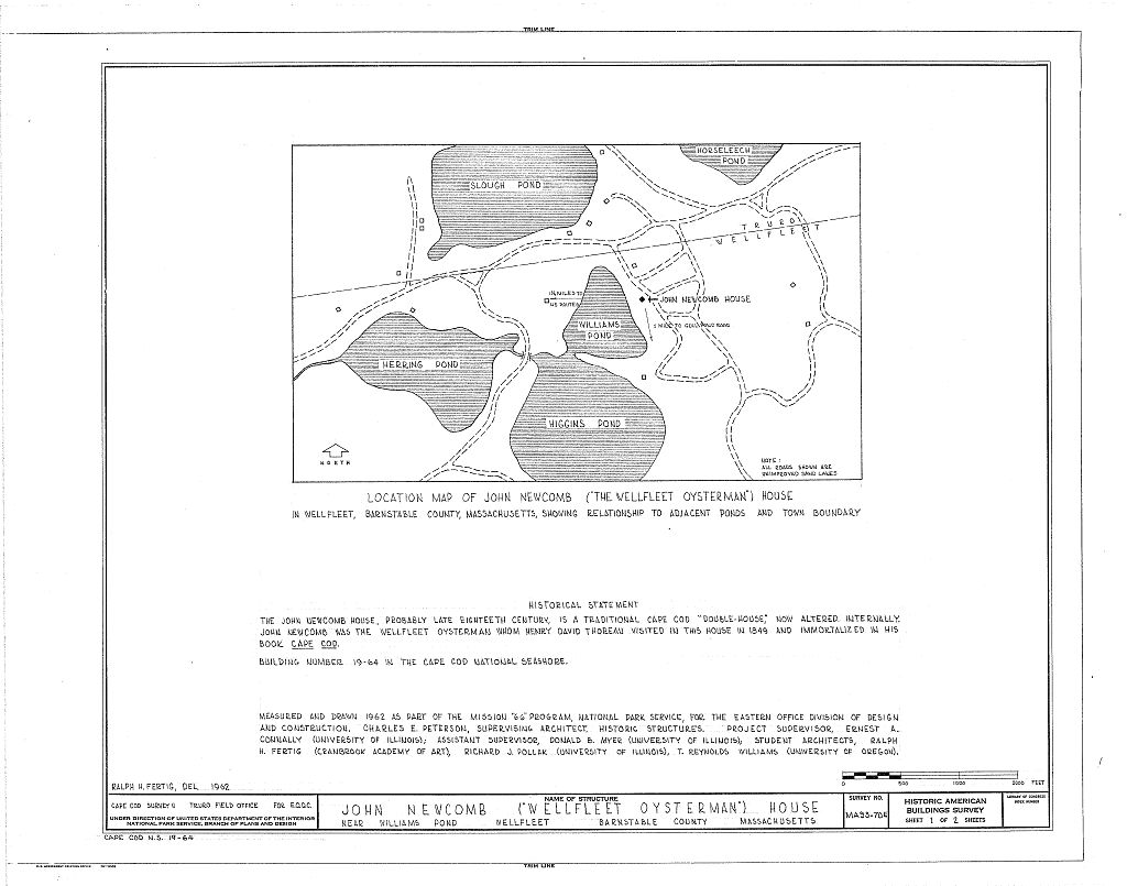 John Newcomb House, Williams Pond, Wellfleet, Barnstable County, MA, measured drawing filed with the federal survey