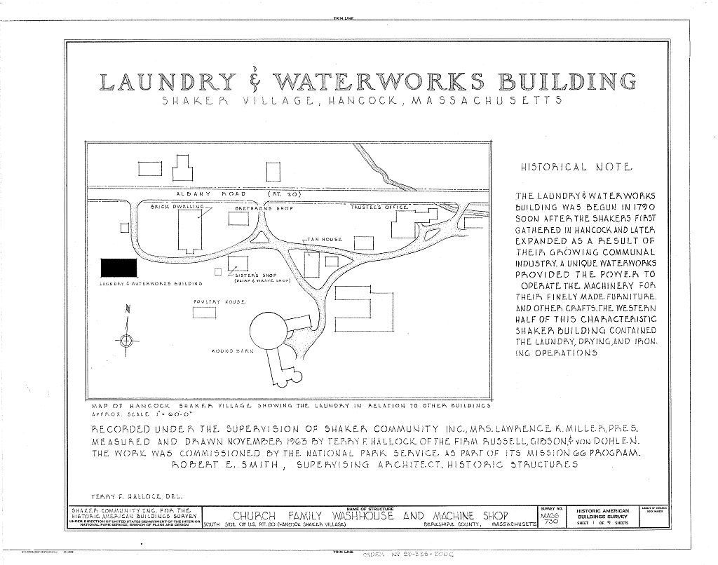 Shaker Church Family Washhouse & Machine Shop, U.S. Route 20, Hancock, Berkshire County, MA, measured drawing filed with the federal survey