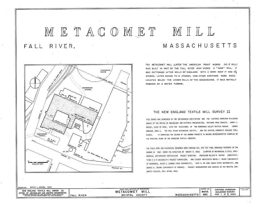 Metacomet Mill, Davol & Anawan Streets, Fall River, Bristol County, MA, measured drawing filed with the federal survey