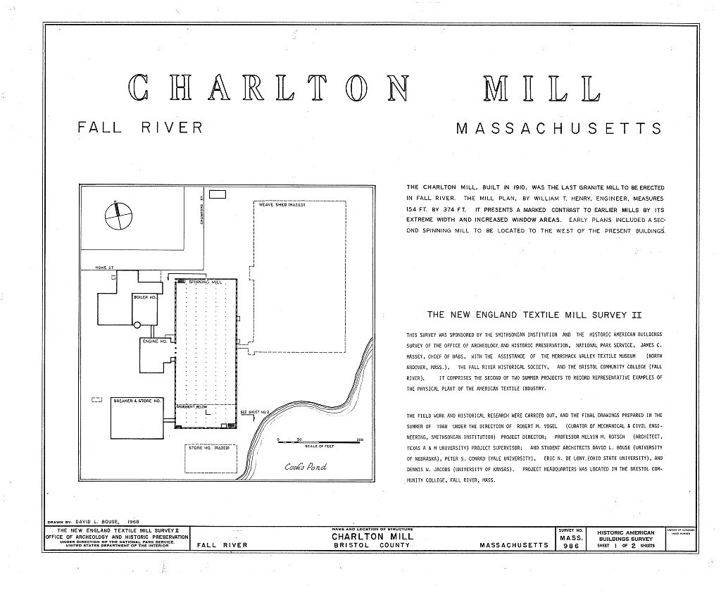 Charlton Mill, Howe & Crawford Streets, Fall River, Bristol County, MA, measured drawing filed with the federal survey