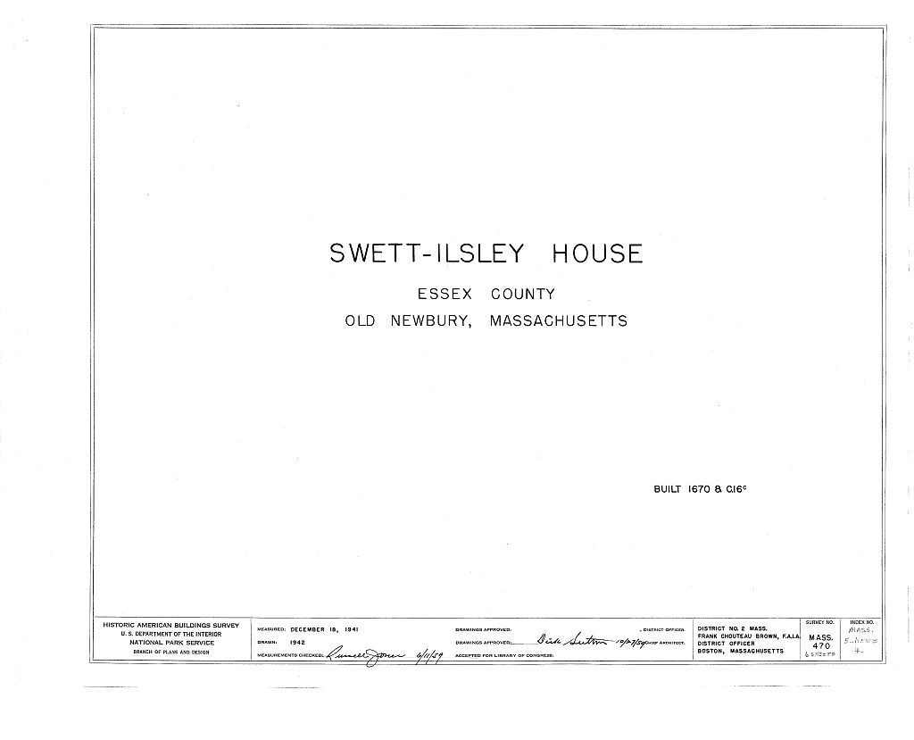 Swett-Ilsley House, measured drawing filed with the federal survey